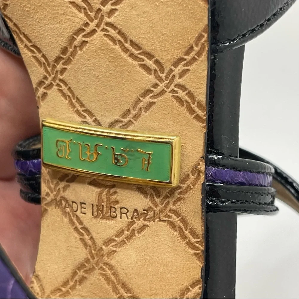 L.A.M.B. Women’s Black Purple Platform Leather Peep Toe Strappy Heels Size 6 - Picture 13 of 14